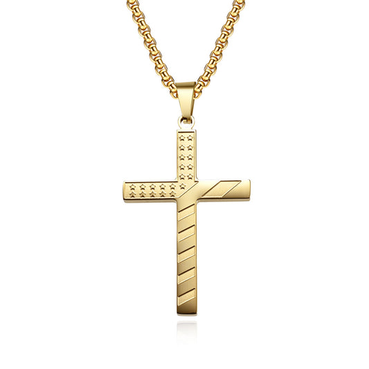 Planderful American Flag Cross Necklace Titanium Steel Unisex Hip Hop Style Premium Daily Wear