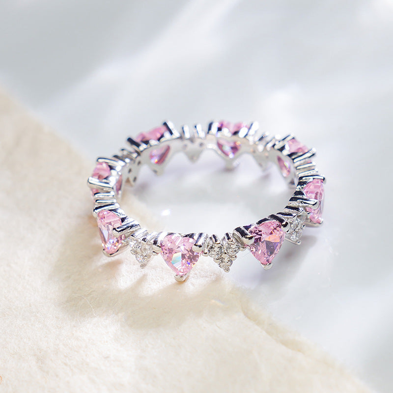 S925 Sterling Silver Pink Gemstone Sparkling Wind Ring