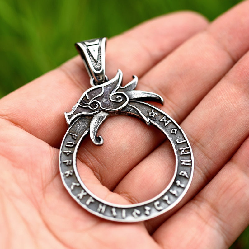Retro Viking-Inspired Stainless Steel Dragon Pendant for Men - Wholesale Titanium Steel Accessories