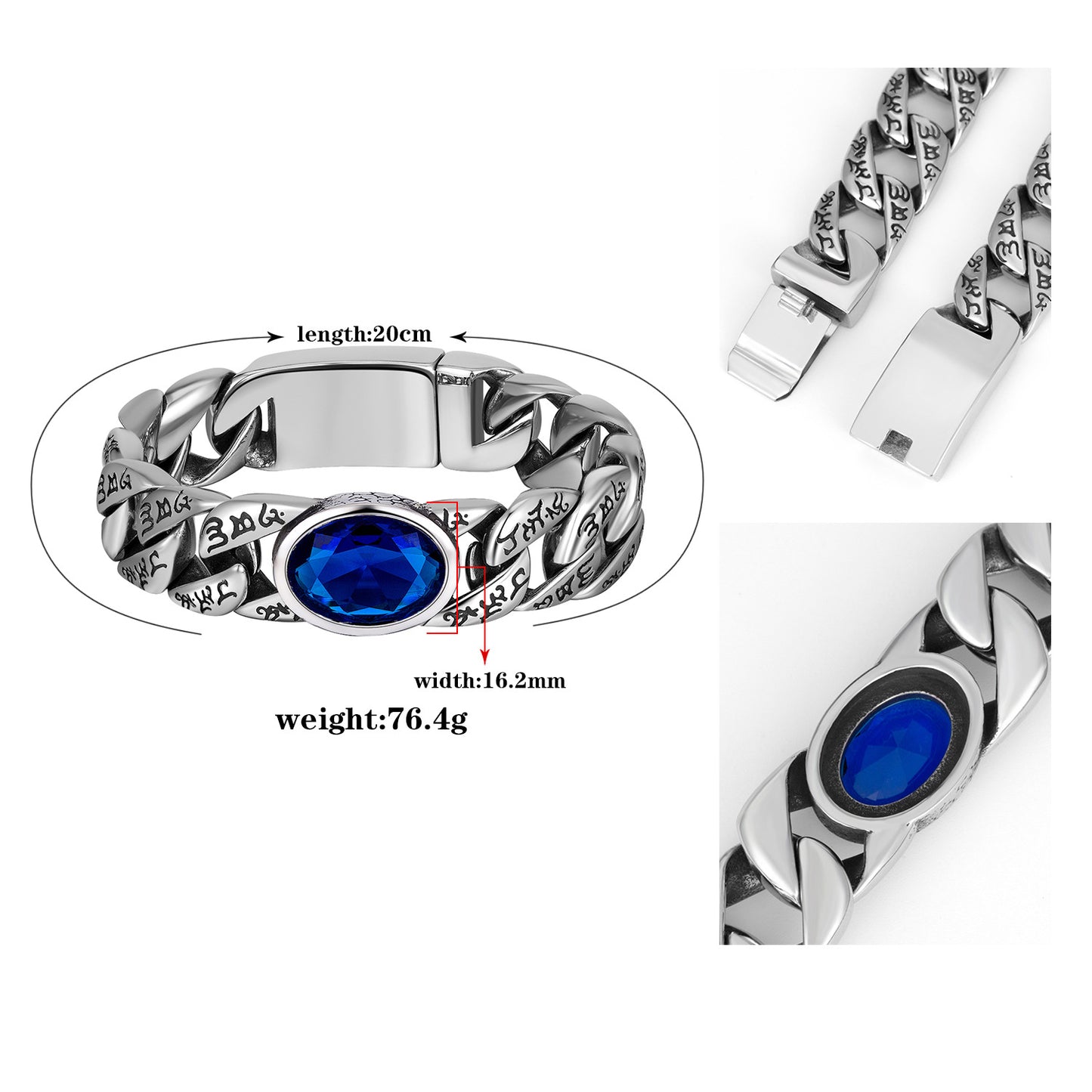 Zircon Bracelet - Statement Punk Style For Men Stainless Steel Wristwear Perfect For Everyday Streetwear