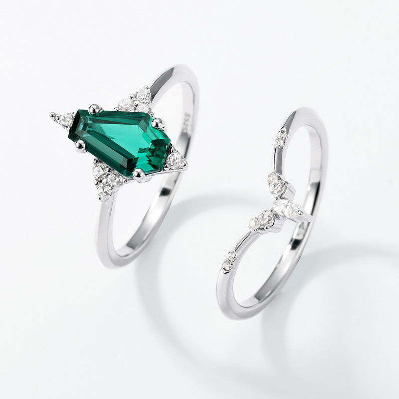 Planderful Geometric Lab-Grown Emerald Sterling Silver Ring