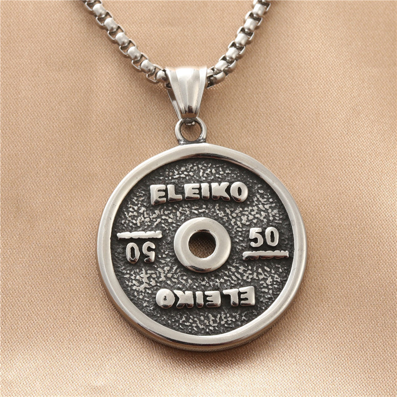 Titanium Steel Sports Pendant Necklace for Men - Retro Punk Style Stainless Steel Round Pendant
