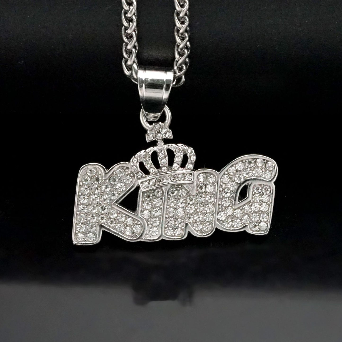 Planderful King Crown Pendant Necklace Titanium Steel Gold Plated Zircon Unisex Hip Hop Jewelry