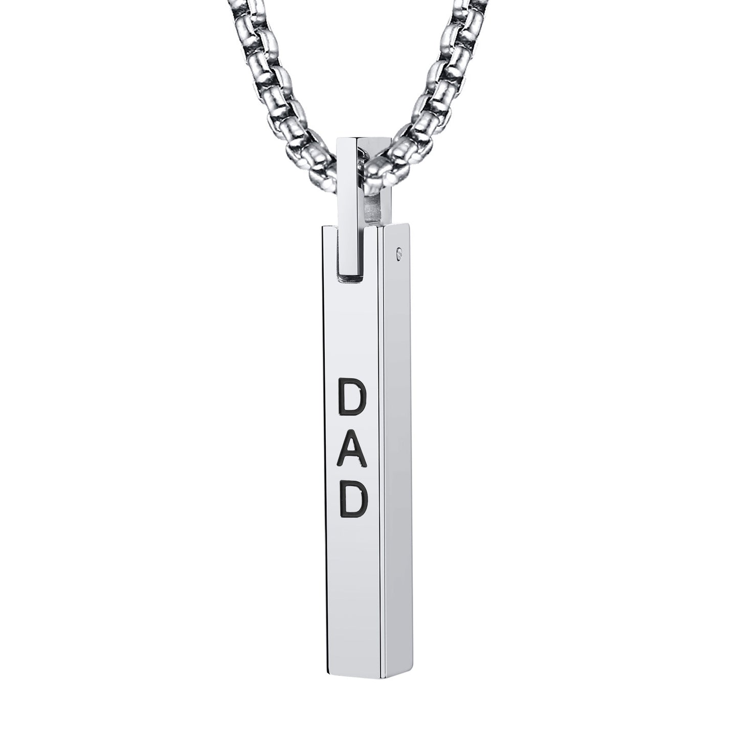 Stainless Steel Corroded DAD Rectangle Pendant Necklace Men