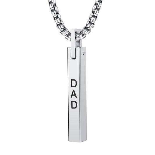 Stainless Steel Corroded DAD Rectangle Pendant Necklace Men
