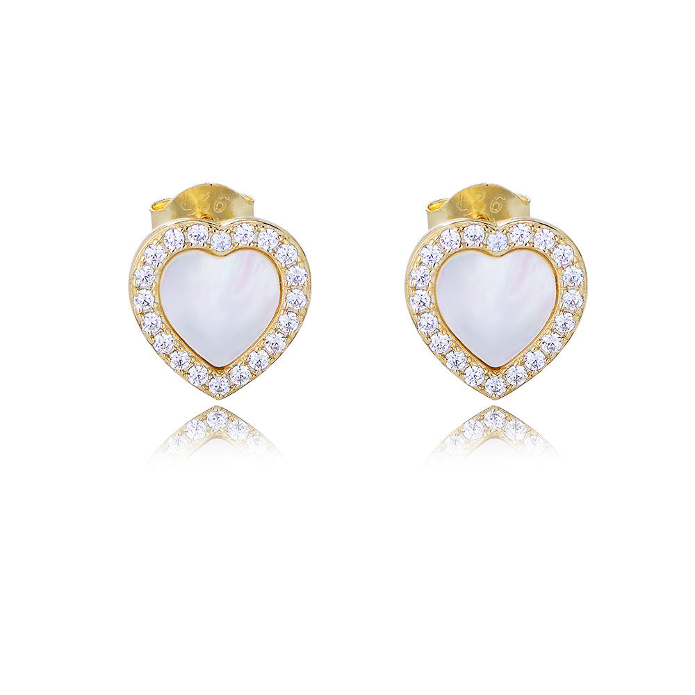 S925 Sterling Silver Peach Heart-Shaped Stud Earrings 'S And Versatile Zircon Love Earrings