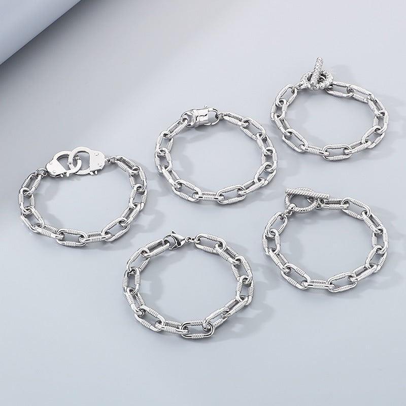 Mens Titanium Steel Bracelet Planderful Skull Buckle Bold