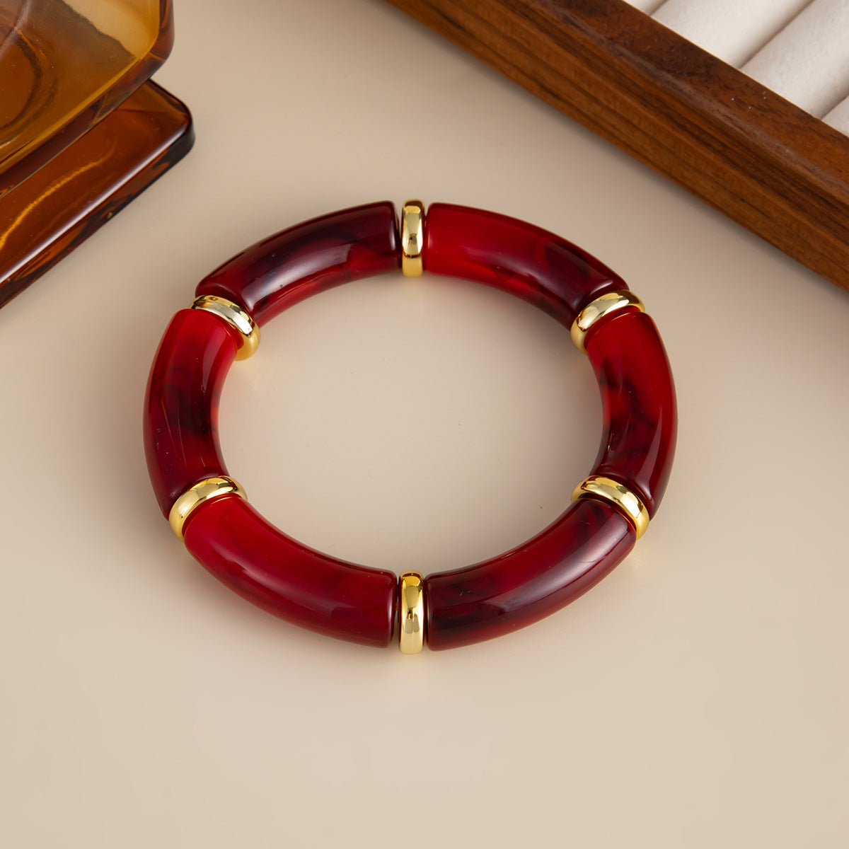 Planderful Vienna Verve Burgundy Elastic Bracelet For Women Irregular Smudge Design Statement Jewelry
