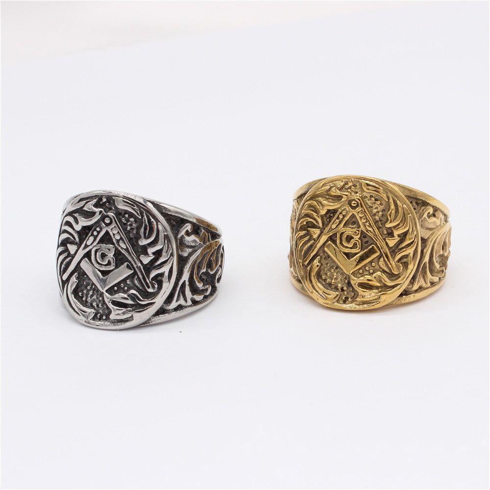 Planderful Titanium Steel Ring Unisex Freemasonry Symbol Retro European American Style Durable