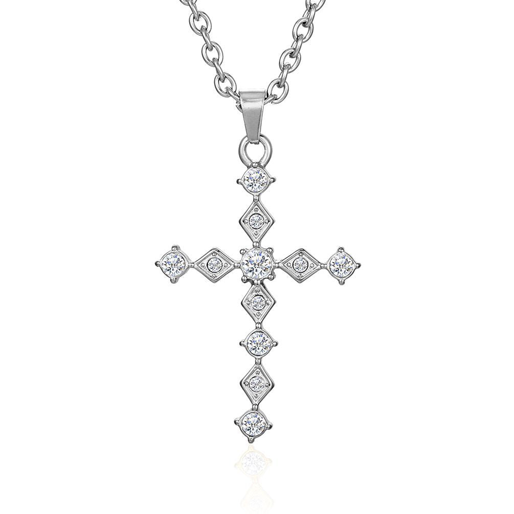 Cross-Border Amazon Light Luxury Zircon Titanium Steel Cross Necklace