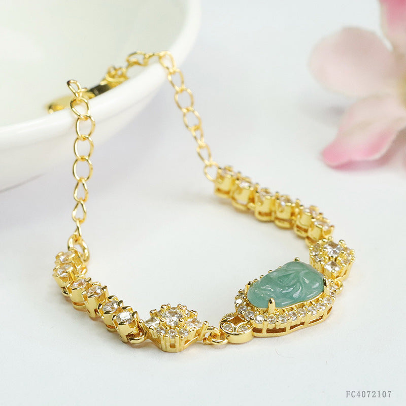 Blue Water Jadeite Pixiu Pavé-Style Bracelet
