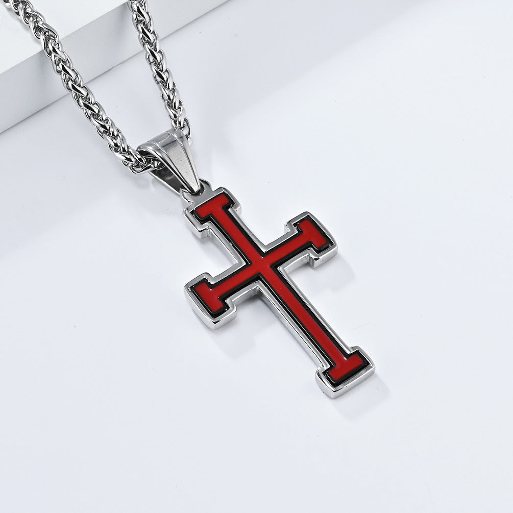 Cross-Border European And American Wind Titanium Steel Oil Dripping Cross Necklace Pendant For Men