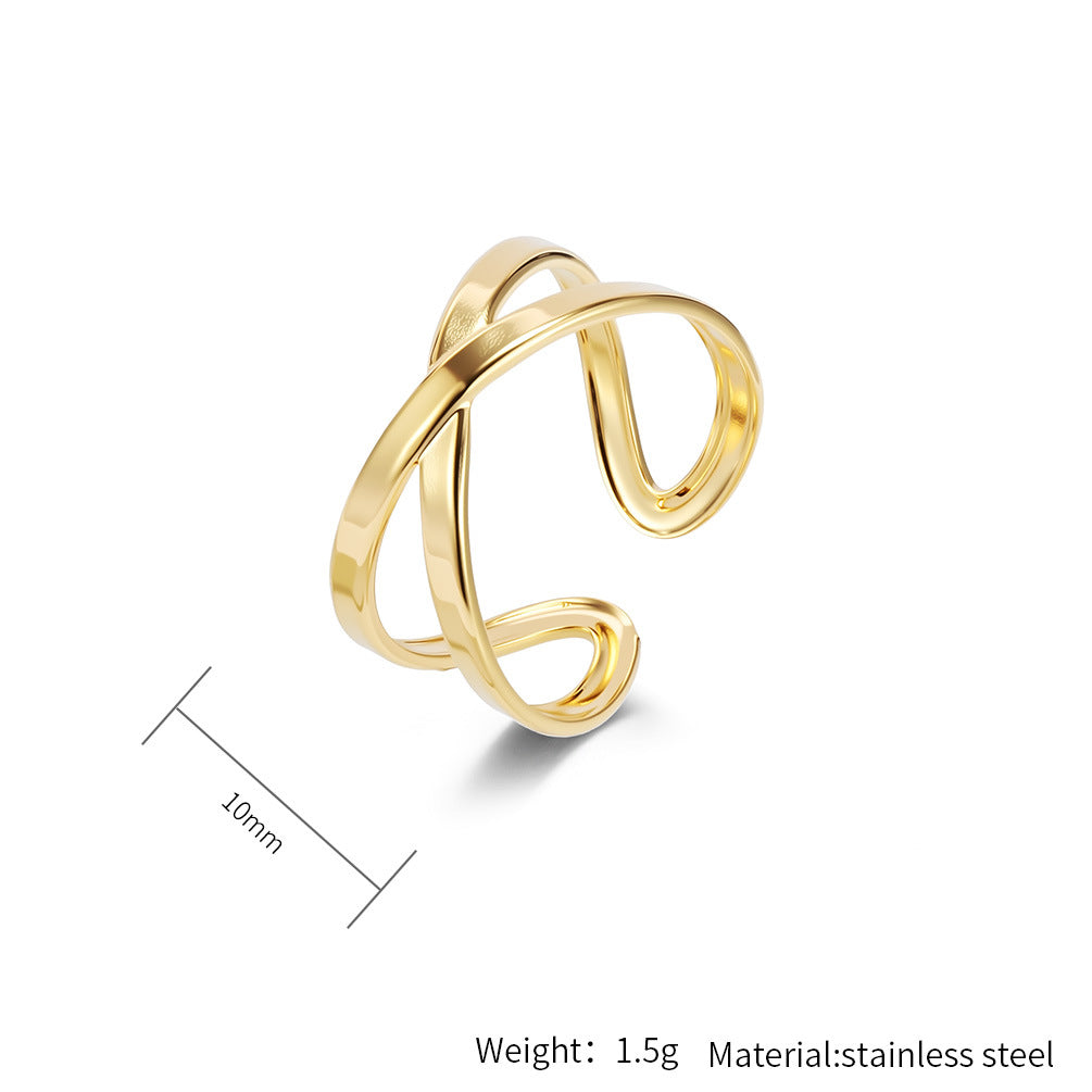 Planderful Geometric Stainless Steel Open Ring For Women Gold Plated Adjustable Fashion Jewelry