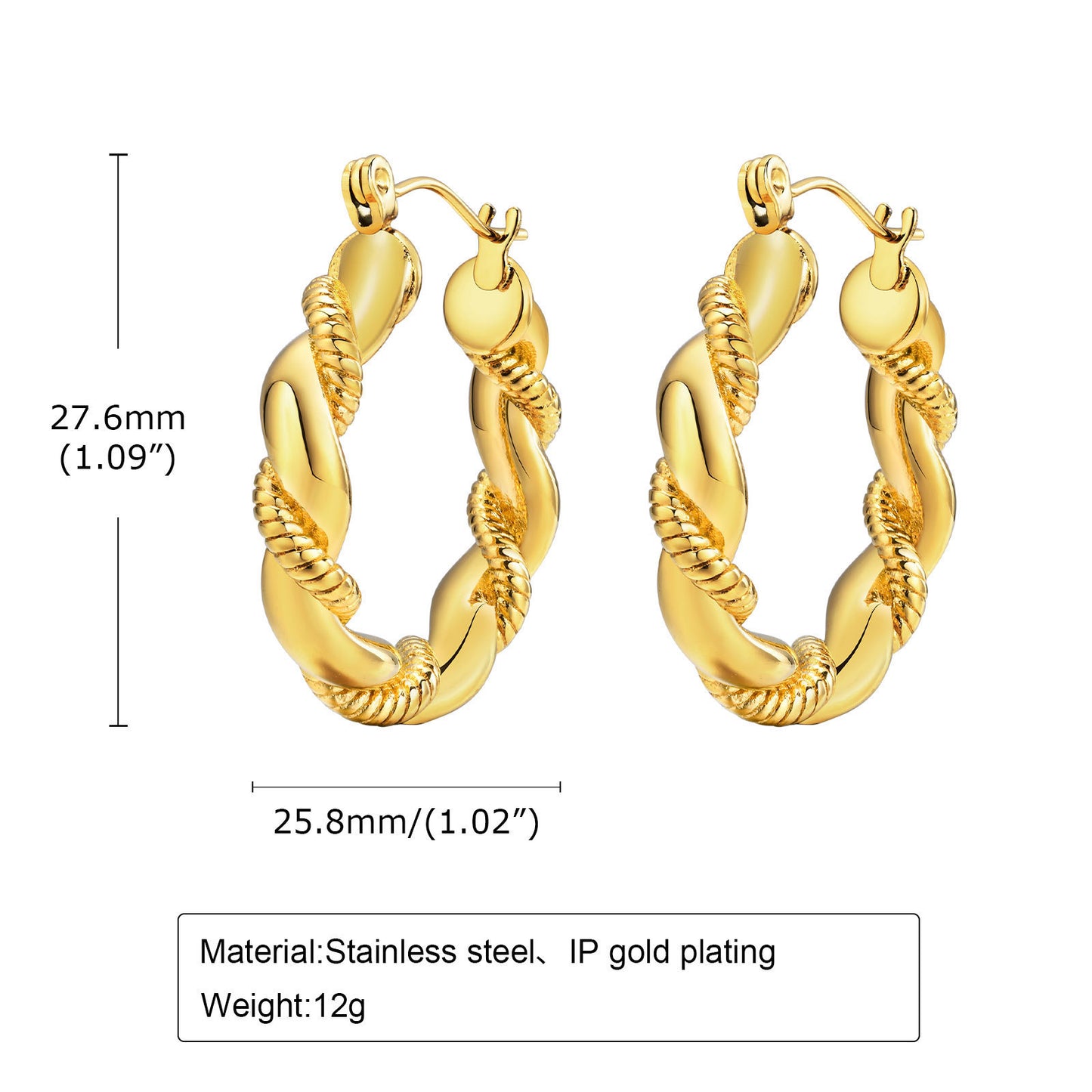 Stainless Steel Women's Twist Earrings Gold European American