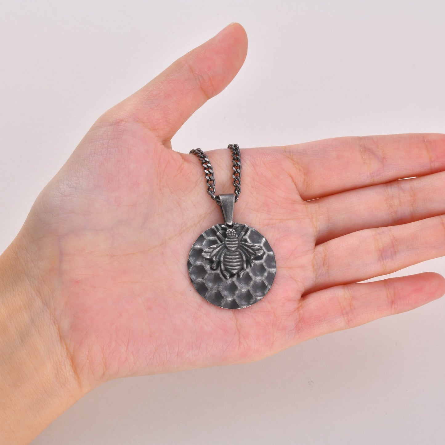 Special Stainless Steel Bee Hive Pendant Street Shape Stacked With Gray Necklace