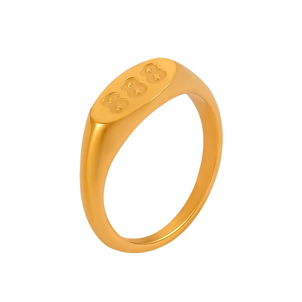 Triple Charm Gold-Plated Titanium Steel Ring in Size 7-8