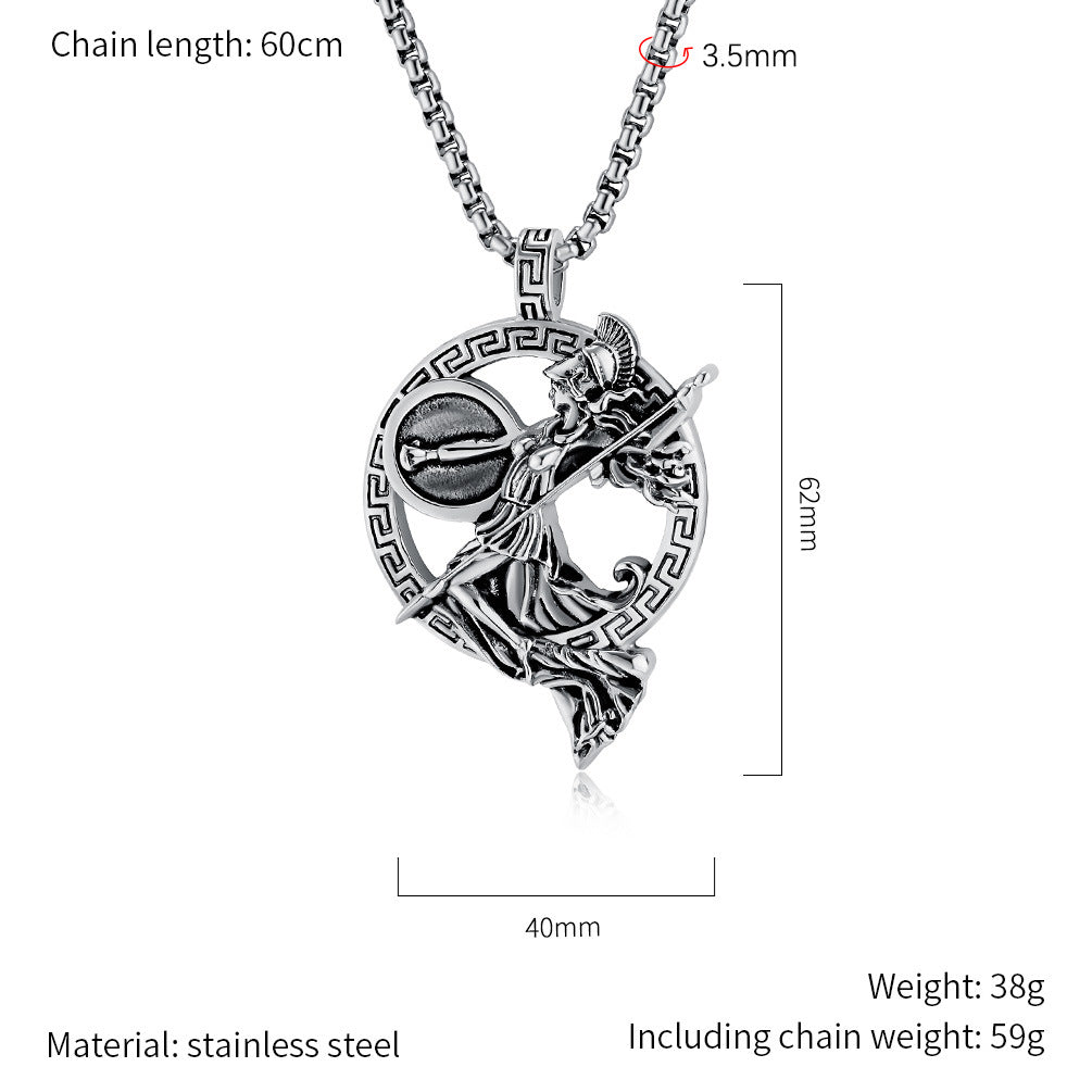 Planderful Greek Mythical Warrior Muse Durable Titanium Steel Necklace For Women Bold Minerva Pendant