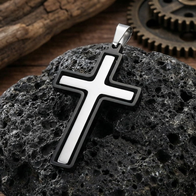 Popular Japanese And Korean Retro Rotatable Cross Two-Color Stainless Steel Men's Pendant Necklace