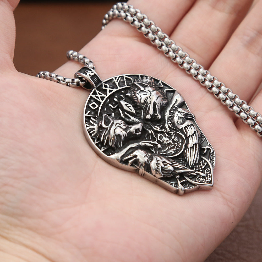 Men's Personalized Viking Double Wolves Pendant Necklace