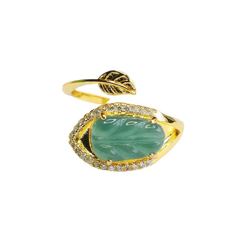 Blue Water Jadeite Leaf 7*12 mm Ring