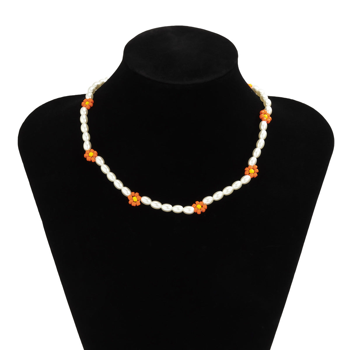 Planderful Vienna Verve Bohemian Daisy Collarbone Necklace Beaded Imitation Pearl For Boho Chic Women