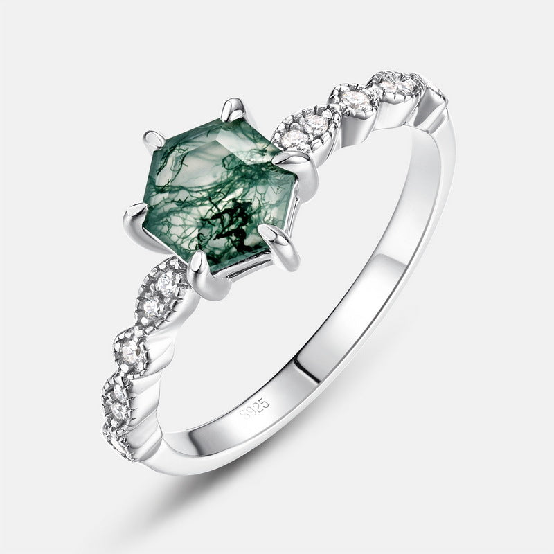 Planderful Jewelry Hexagonal Sterling Silver Agate Ring Inspired By Geometric Minimalism For Everyday Luxury