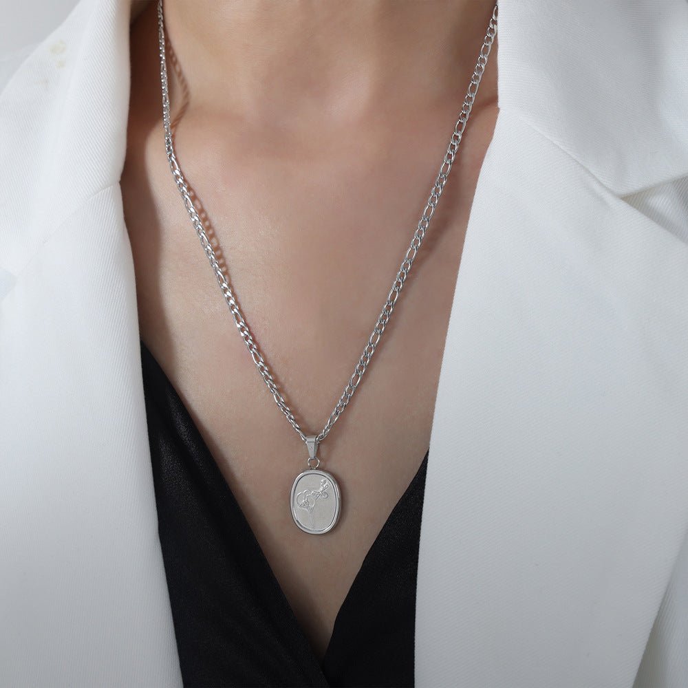 Elegant Titanium Steel Floral Pendant Necklace for Women