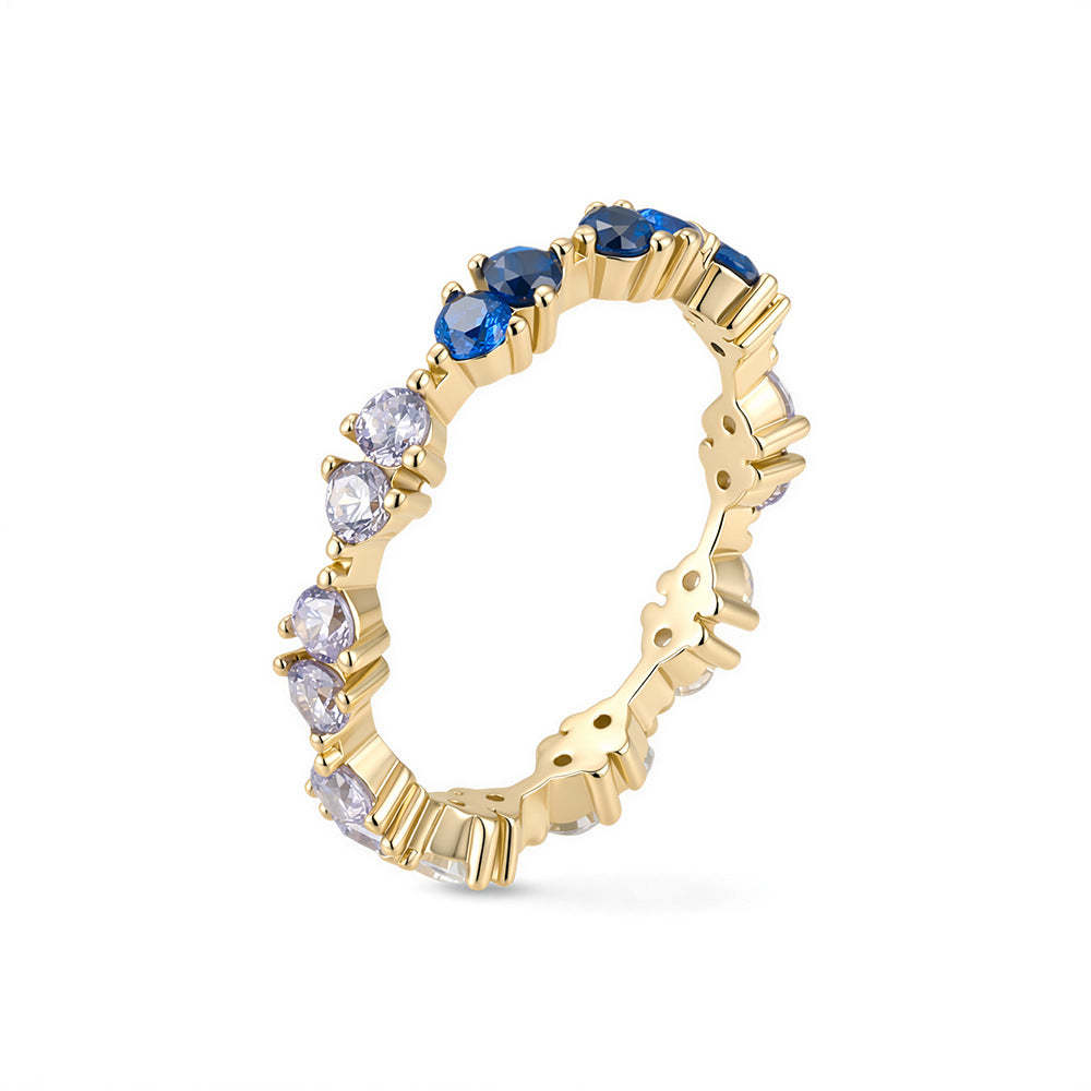 S925 Sterling Silver Gradual Change Color Blue And White Zircon Ring Creative Ring