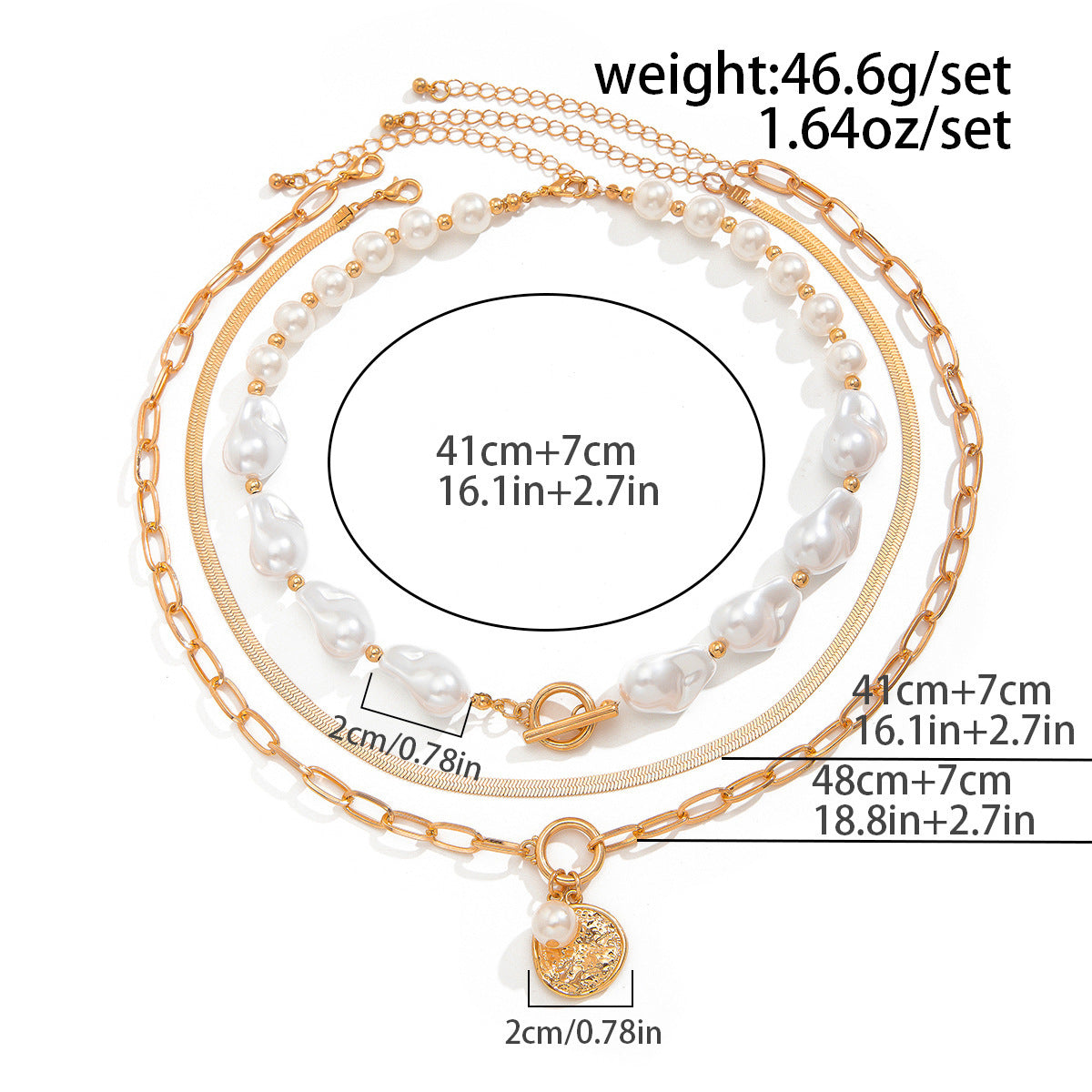 Baroque Pearl & Disc Pendant Layered Necklace Set