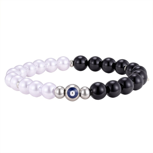 Devil's Eye Pearl Black Stainless Steel Bracelet for Men