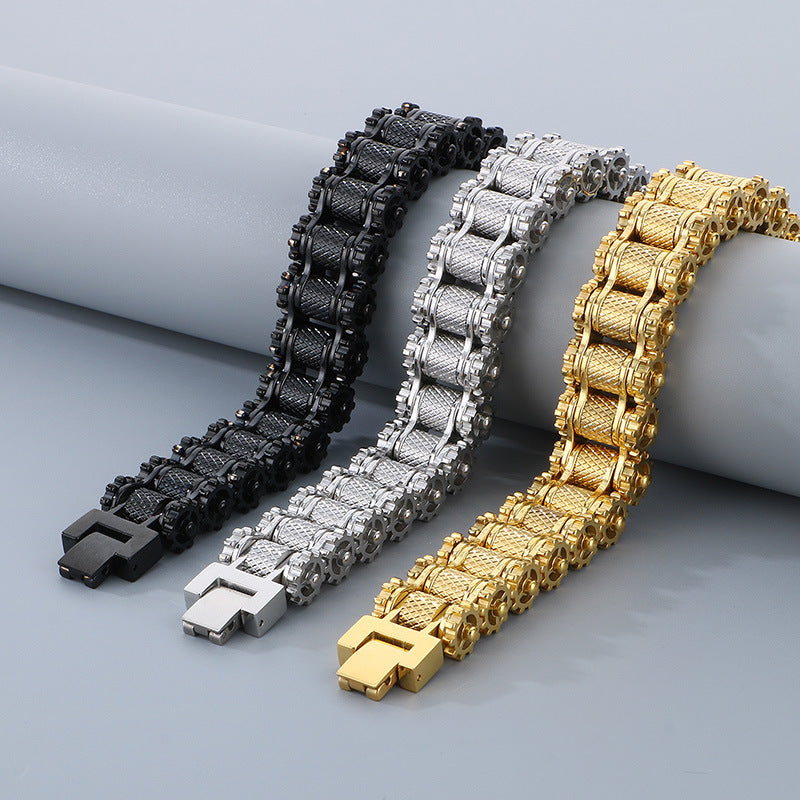 Stylish Hip-Hop Titanium Steel Men's Bracelet with Bicycle Chain Design - Cross-Border Trend Jewelry