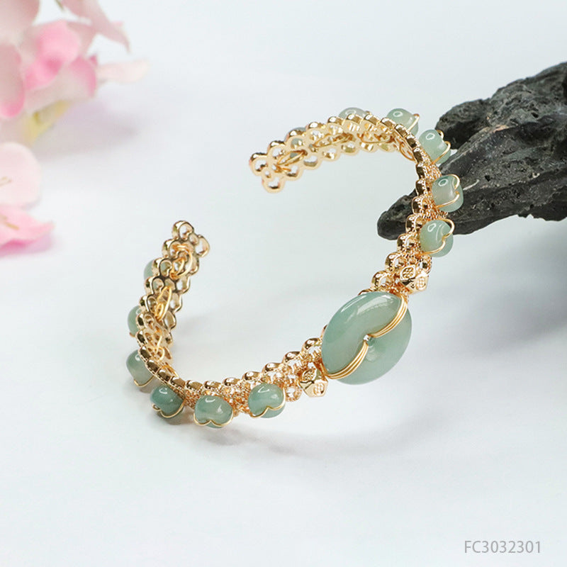 Blue Water Jadeite Peace Buckle Cuff