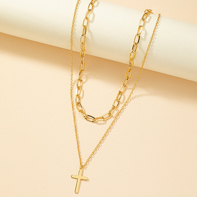 Luxury Double Layer Cross Pendant Necklace - Vienna Verve Collection