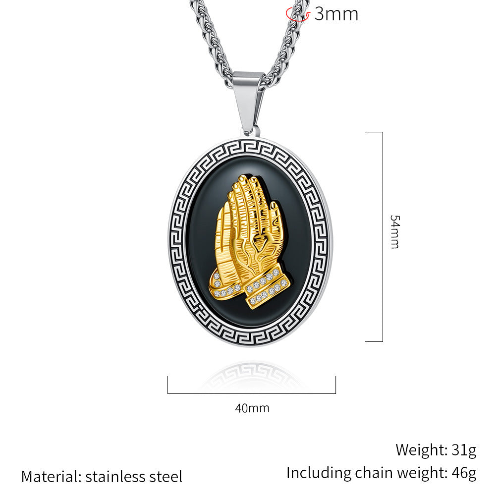 Planderful Prayer Hand Titanium Steel Pendant Unisex Necklace Protection Statement Hip Hop Street Style