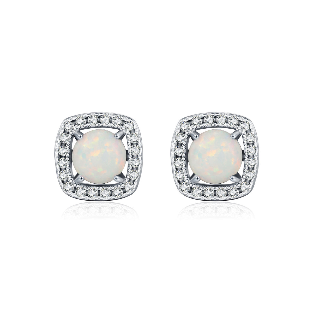 925 Sterling Silver Synthetic Opal Stud Earrings