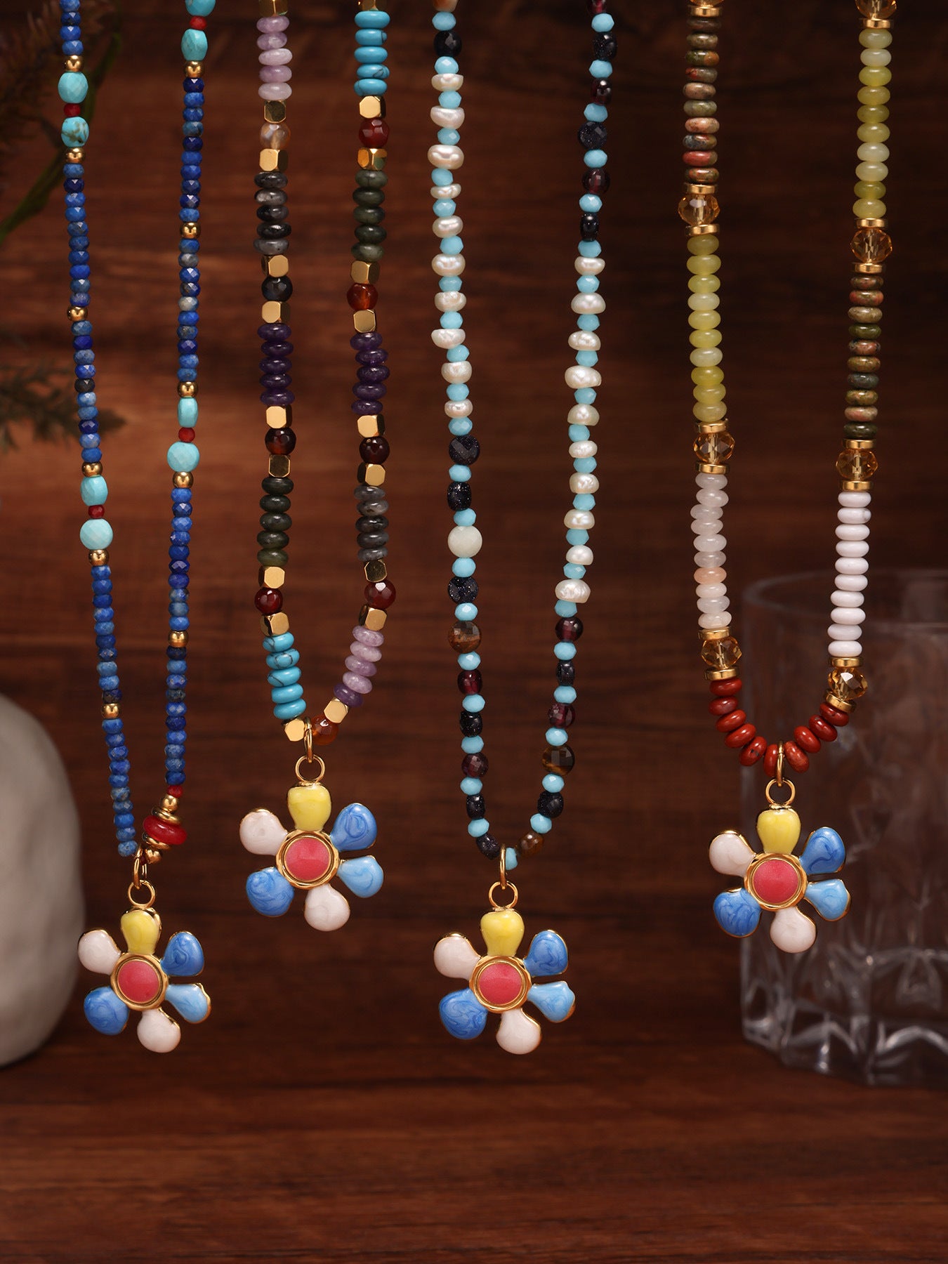 Planderful Flower Agate Necklace Beaded Collarbone Women