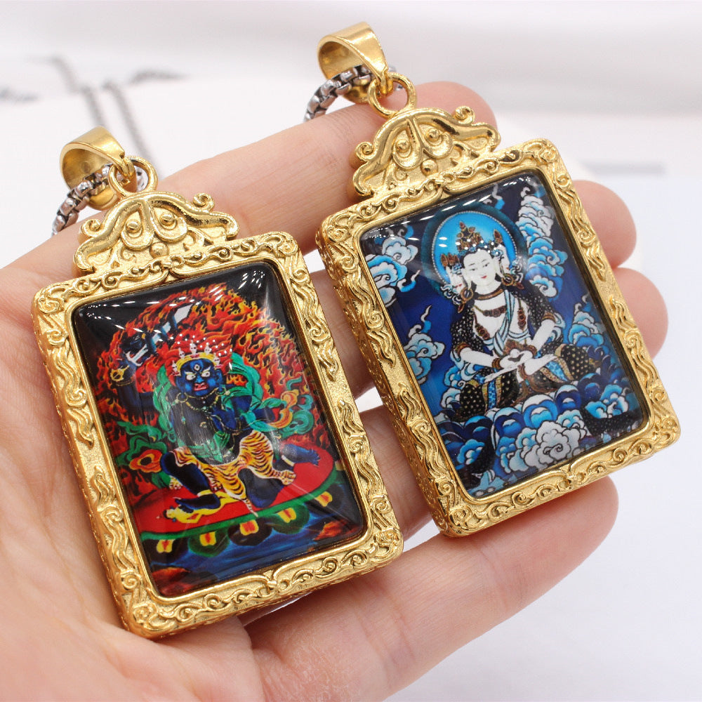 Zodiac Guardian Buddha Pendant For Men And Women By Planderful Titanium Steel Thangka Necklace With Premium Protection