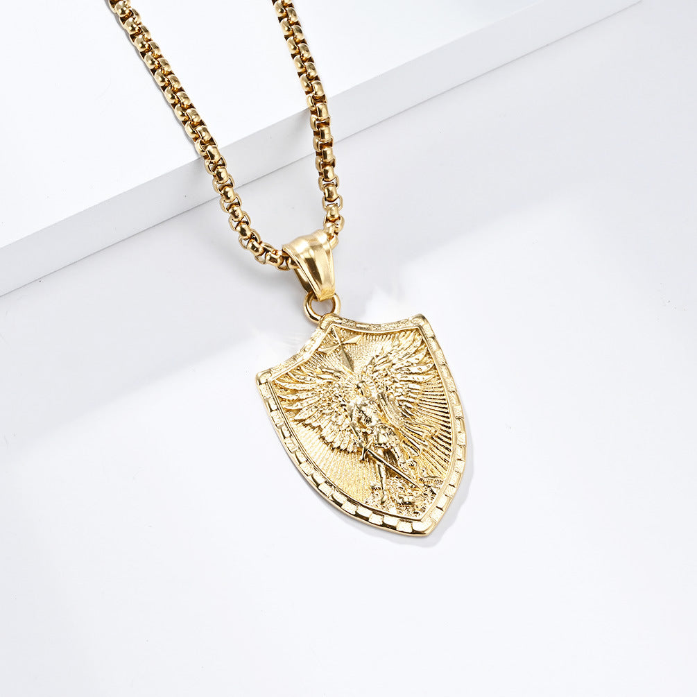 St. Michael's Archangel Titanium Steel Men's Shield Pendant