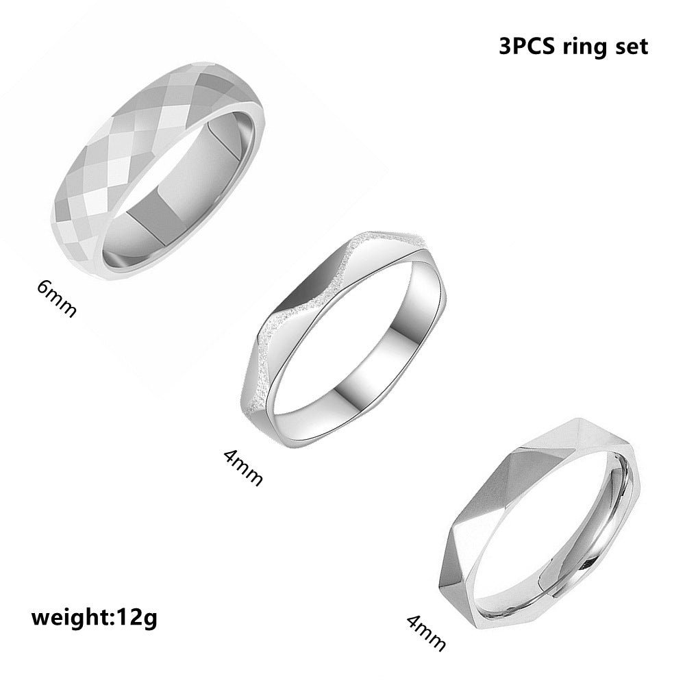 Planderful Womens Titanium Steel Rhombus Ring Three Pack