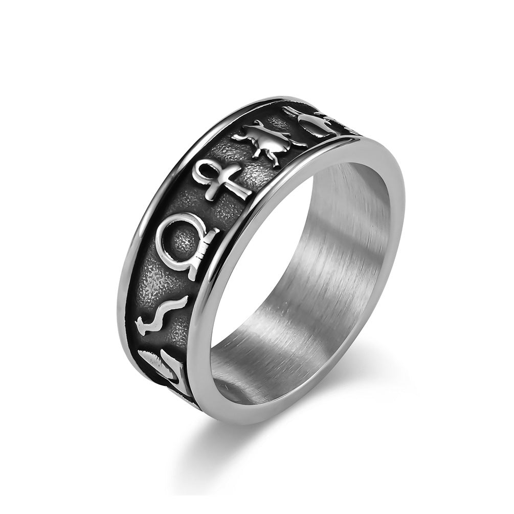 Titanium Steel Men's Ring with Ancient Egyptian Anka Symbol