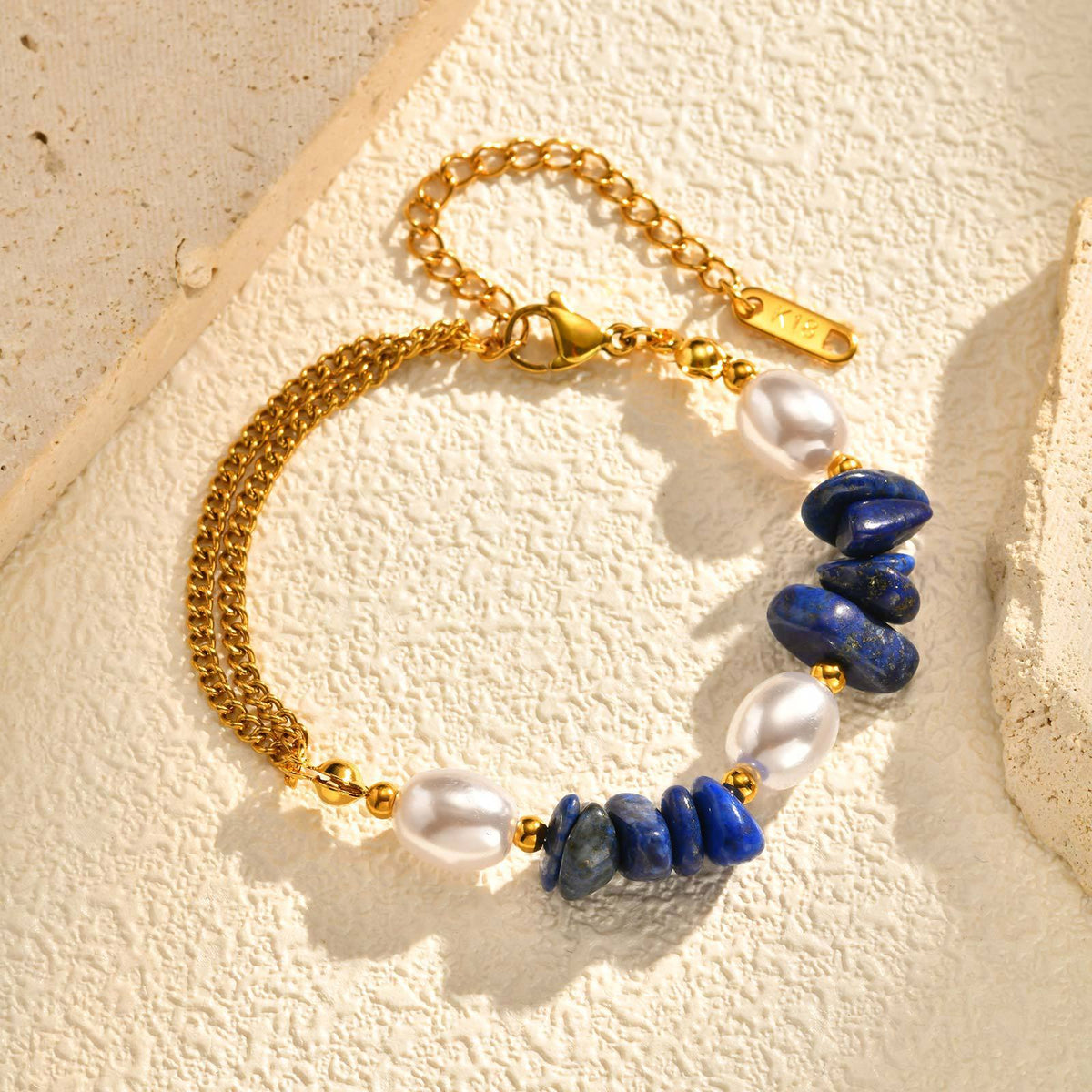 Pearl Lapis Lazuli Stainless Steel Bracelet for Women