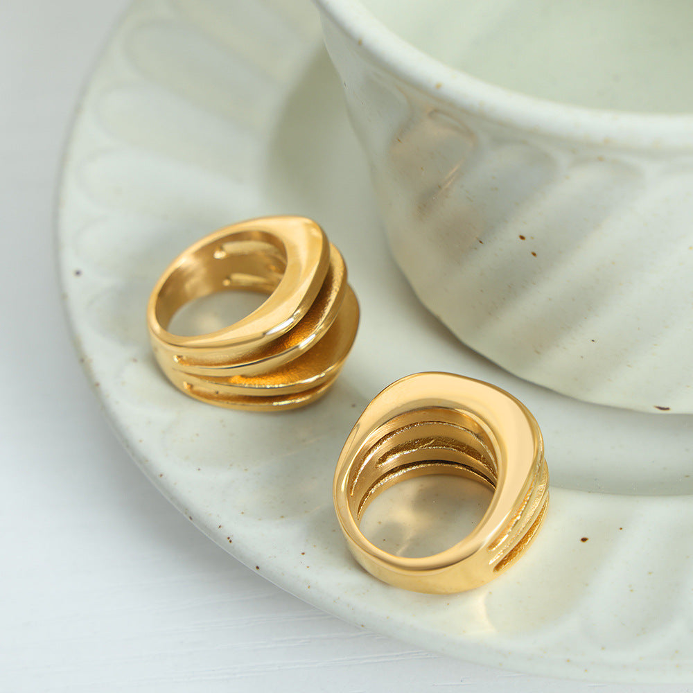 Luxurious Multi-Layer Titanium Steel Ring for Women, Size 6-8