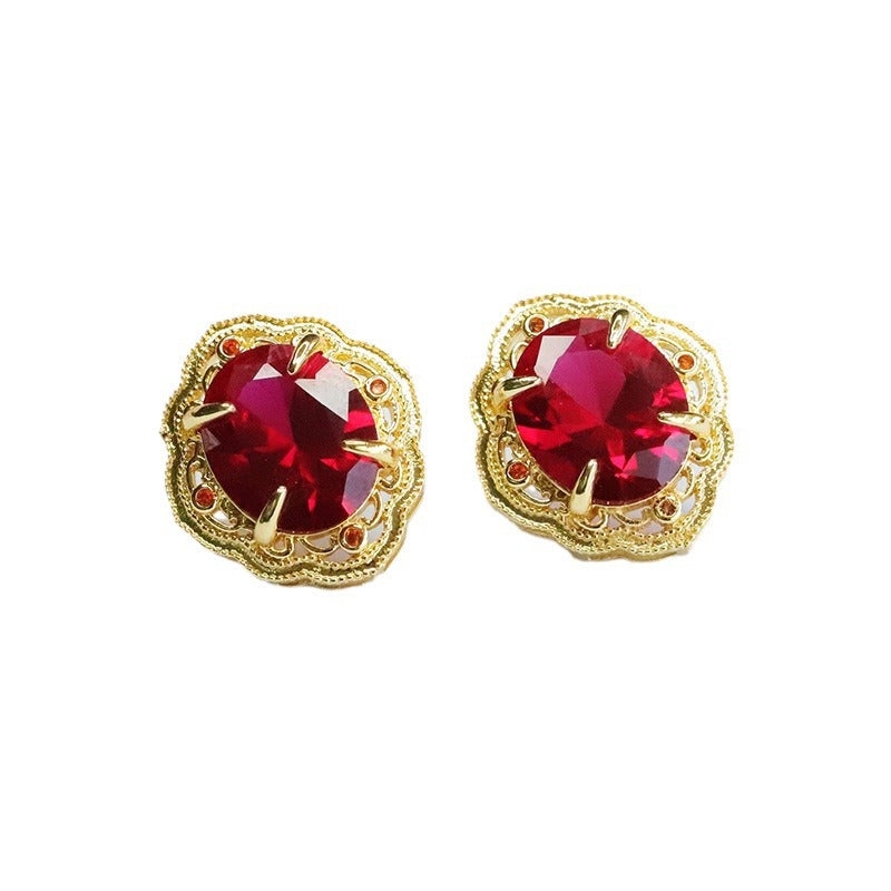 Lab-Grown Ruby Vintage Stud Earrings