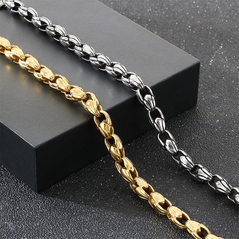 Vintage Punk Style Vacuum Plated 7mm Melon Seed Chain Pattern Spring Buckle Stainless Bracelet