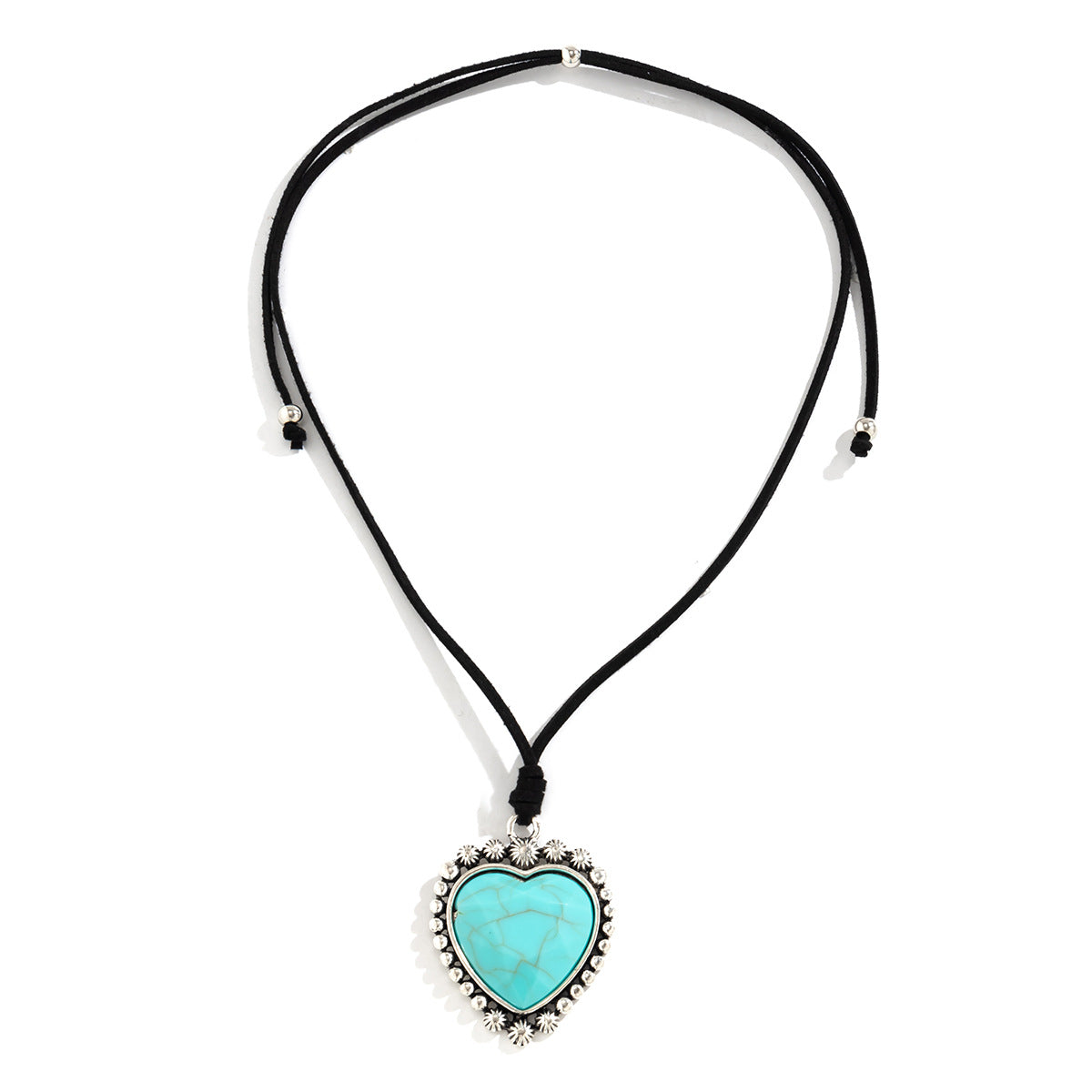 European-Inspired Bohemian Turquoise Adjustable Necklace with Love Pendant for Beach Vacations