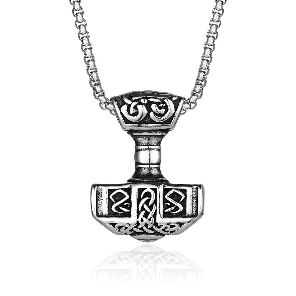 Cross-Border Retro Nordic Thor's Hammer Titanium Steel Necklace
