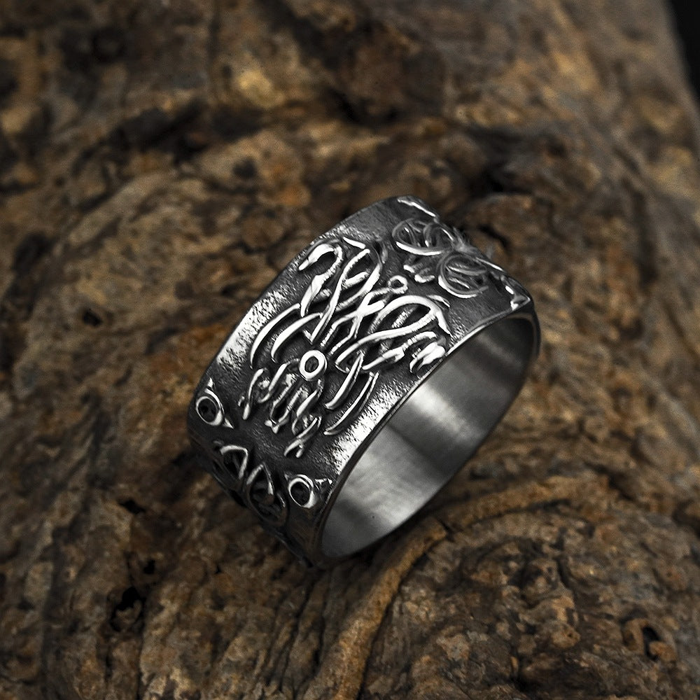 European and American Jewelry Wholesale Men's Titanium Steel Ring Retro Viking Celtic Knot Dragon Design