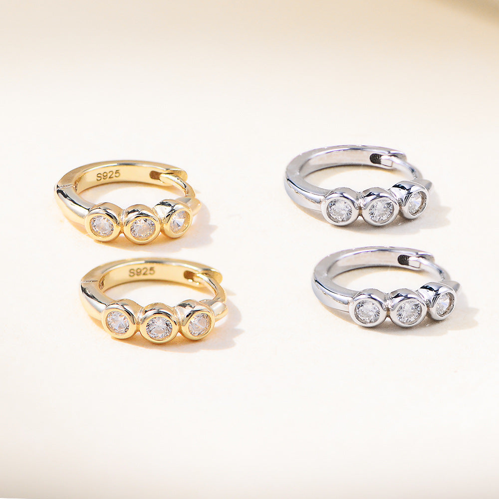 Zircon C-Shaped Earrings, Ear Buckle S925 Silver Commuter Tremella Decoration,