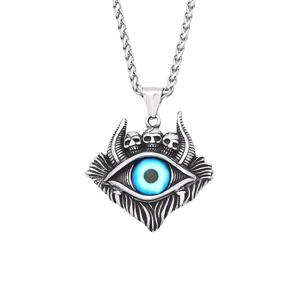 Gothic Skull Evil Eye Stainless Steel Men's Pendant Necklace