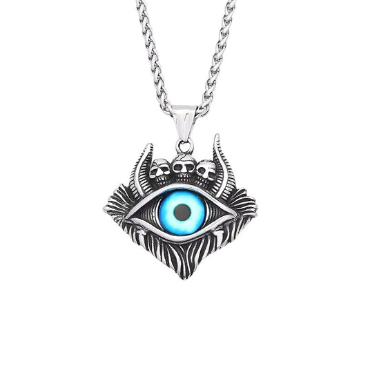 Gothic Skull Evil Eye Stainless Steel Men's Pendant Necklace